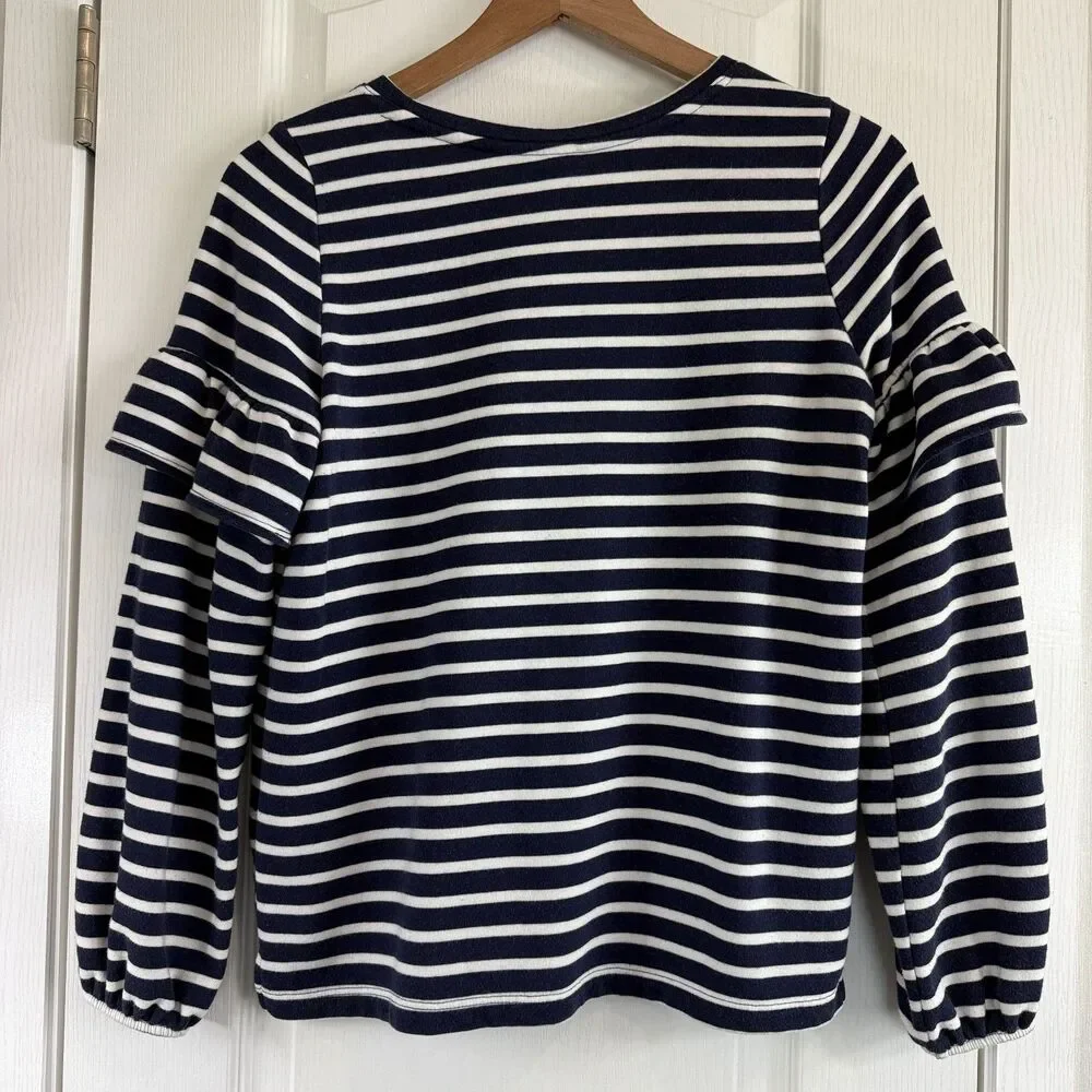 Old Navy Women's Ruffle Long Sleeve Top Navy Blue Cream Stripe Size S Small